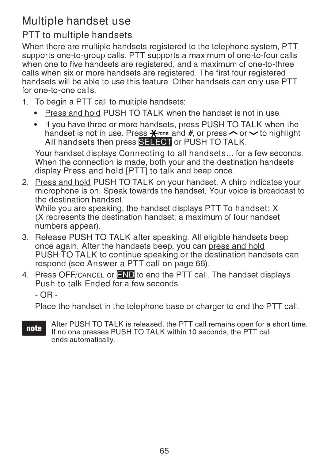 VTech DS6472-6 user manual PTT to multiple handsets, All handsets then press, Or Push to Talk 