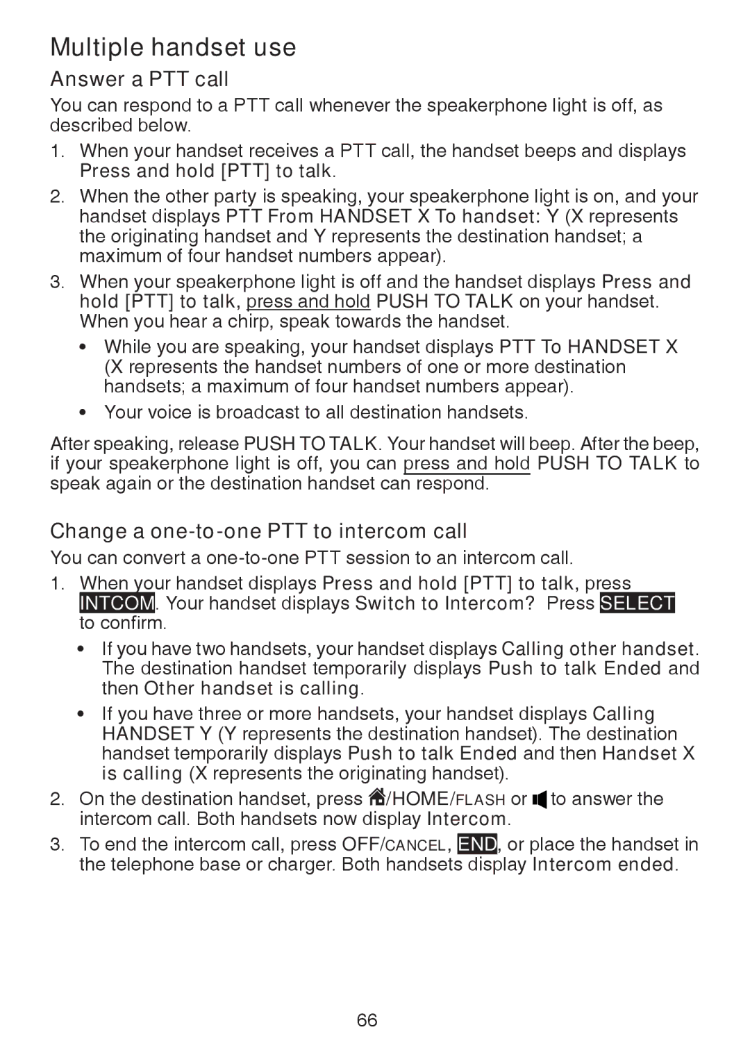 VTech DS6472-6 user manual Answer a PTT call, Change a one-to-one PTT to intercom call 