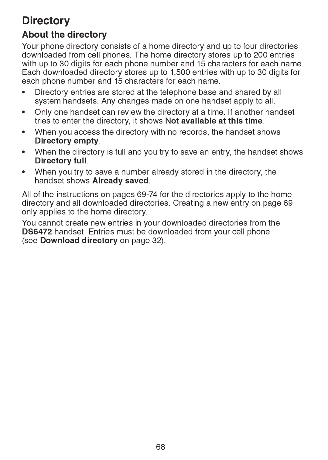 VTech DS6472-6 user manual Directory, About the directory 