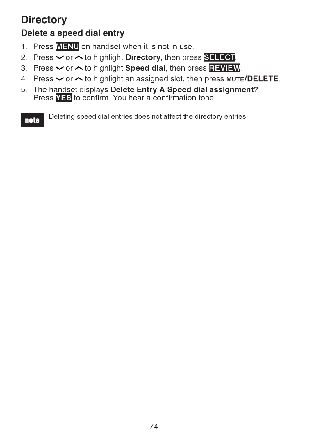 VTech DS6472-6 user manual Delete a speed dial entry 