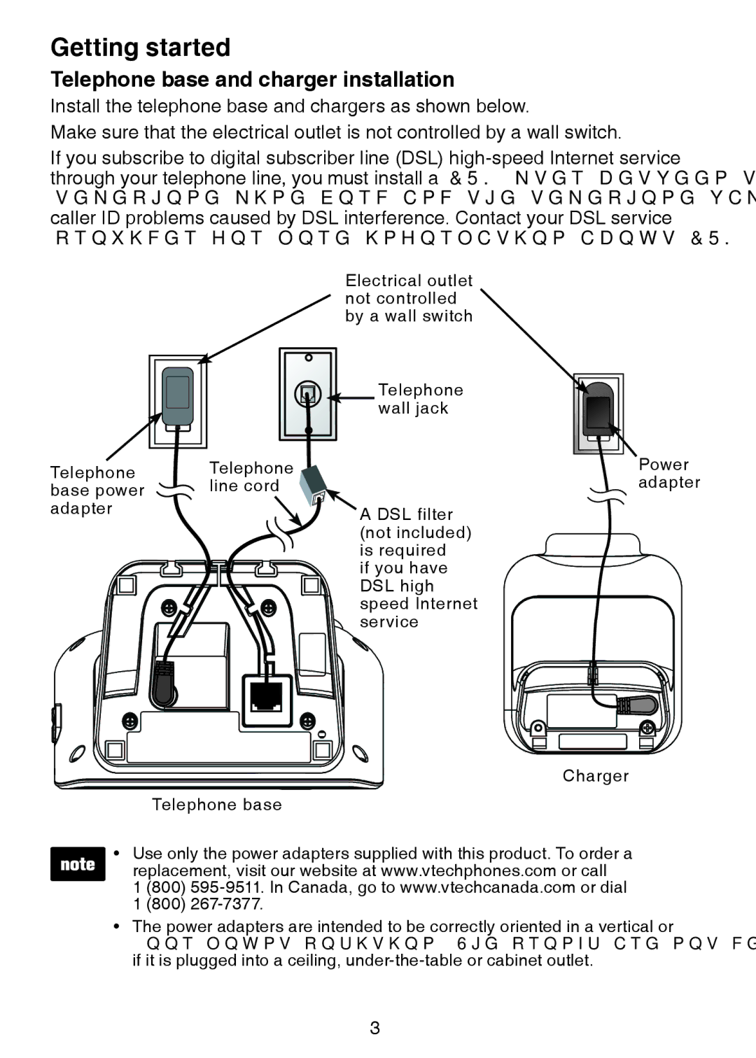 VTech DS6472-6 user manual Telephone base and charger installation 