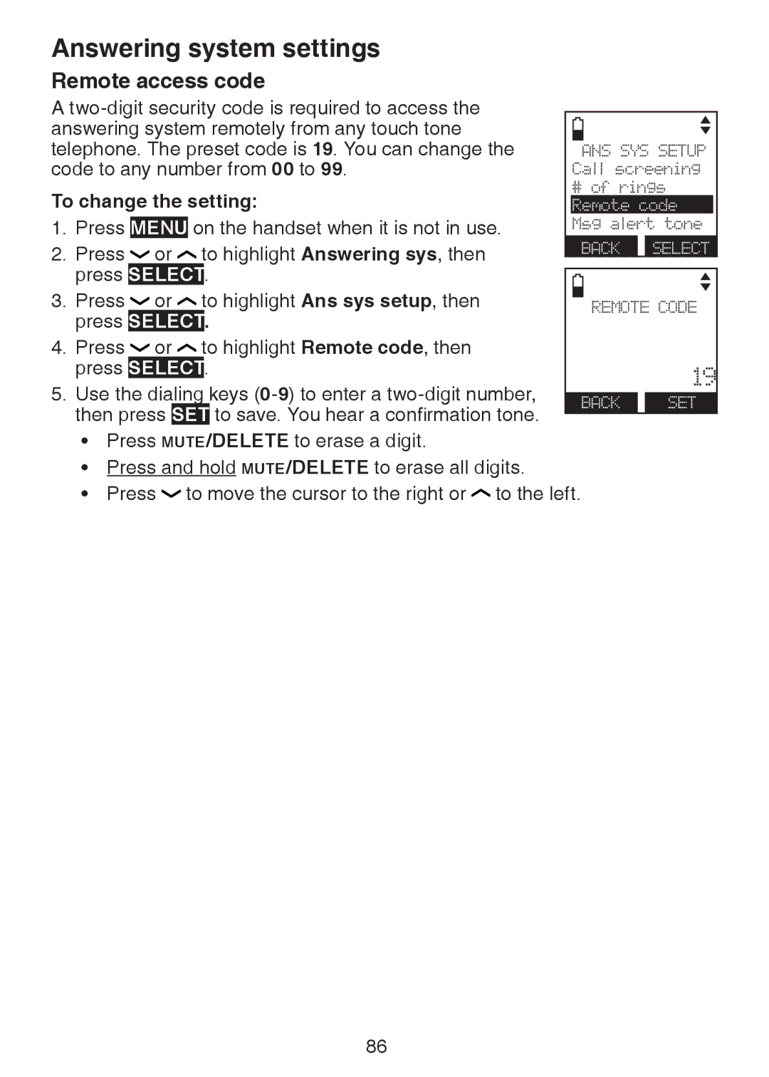 VTech DS6472-6 user manual Remote access code 