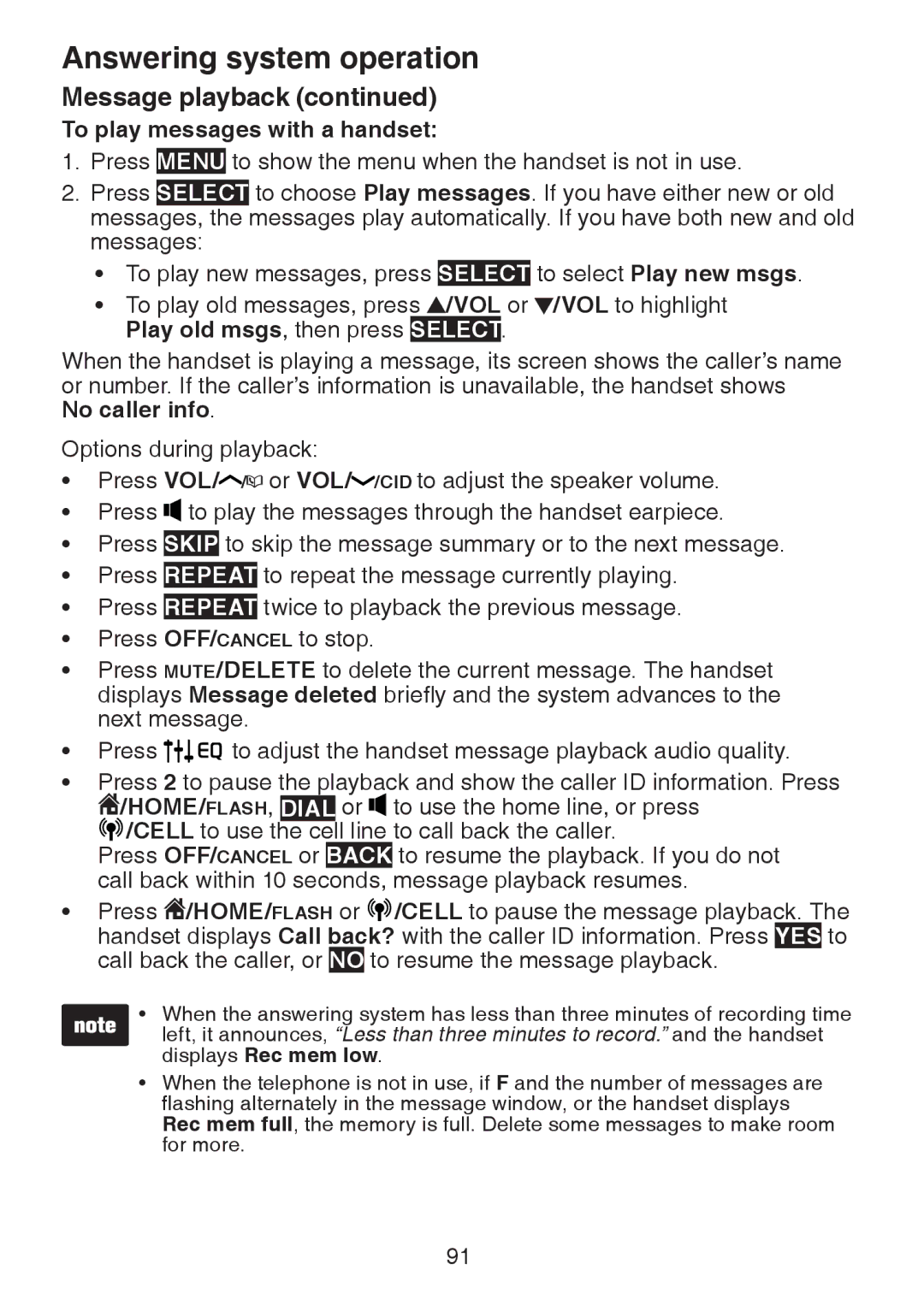 VTech DS6472-6 user manual To play messages with a handset, No caller info 