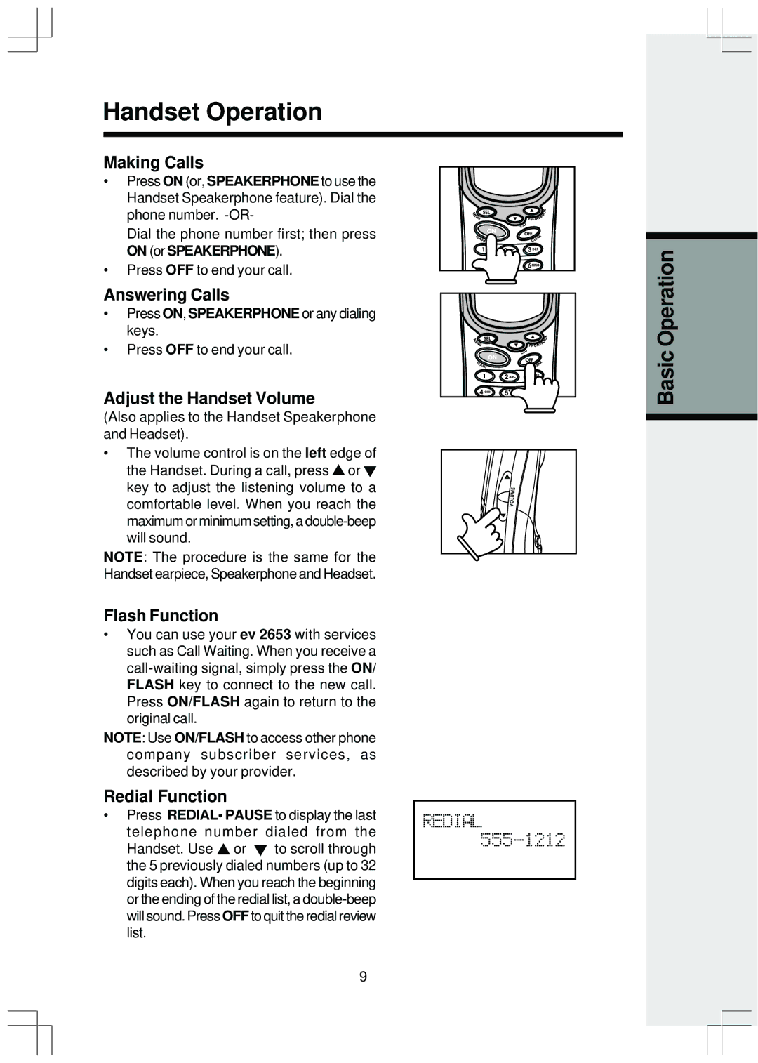 VTech ev 2653 manual Handset Operation 