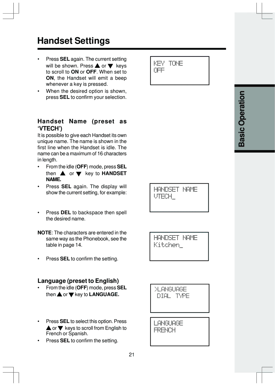 VTech ev 2653 manual Handset Name preset as ‘VTECH’, Language preset to English 