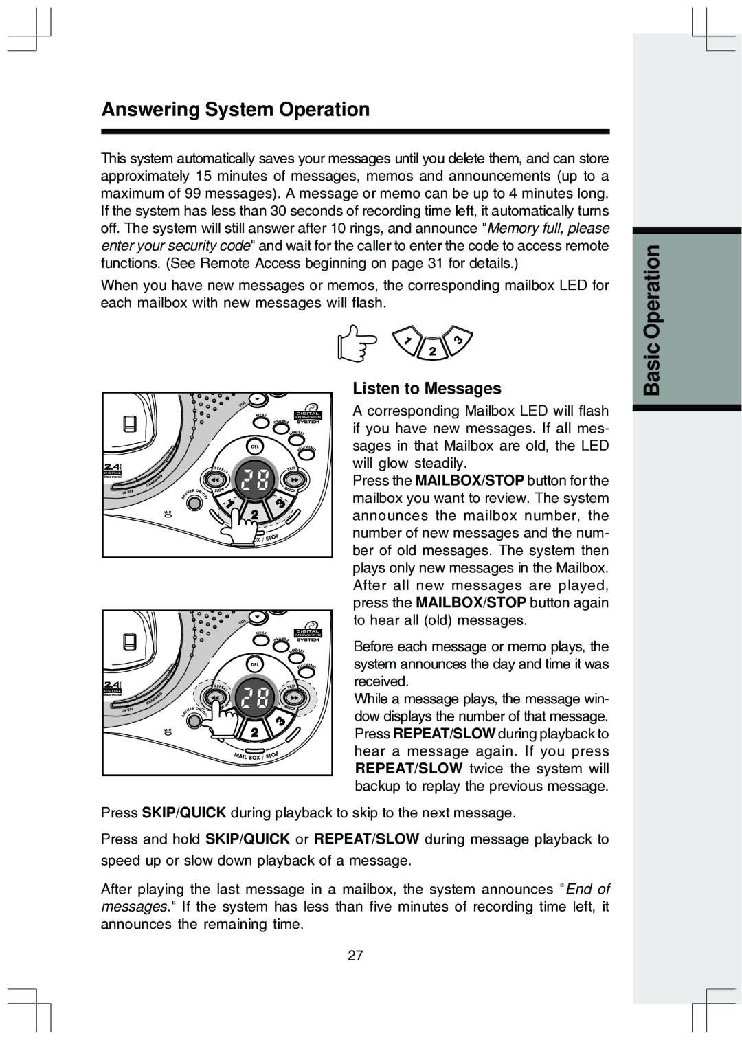 VTech ev 2653 manual Listen to Messages 