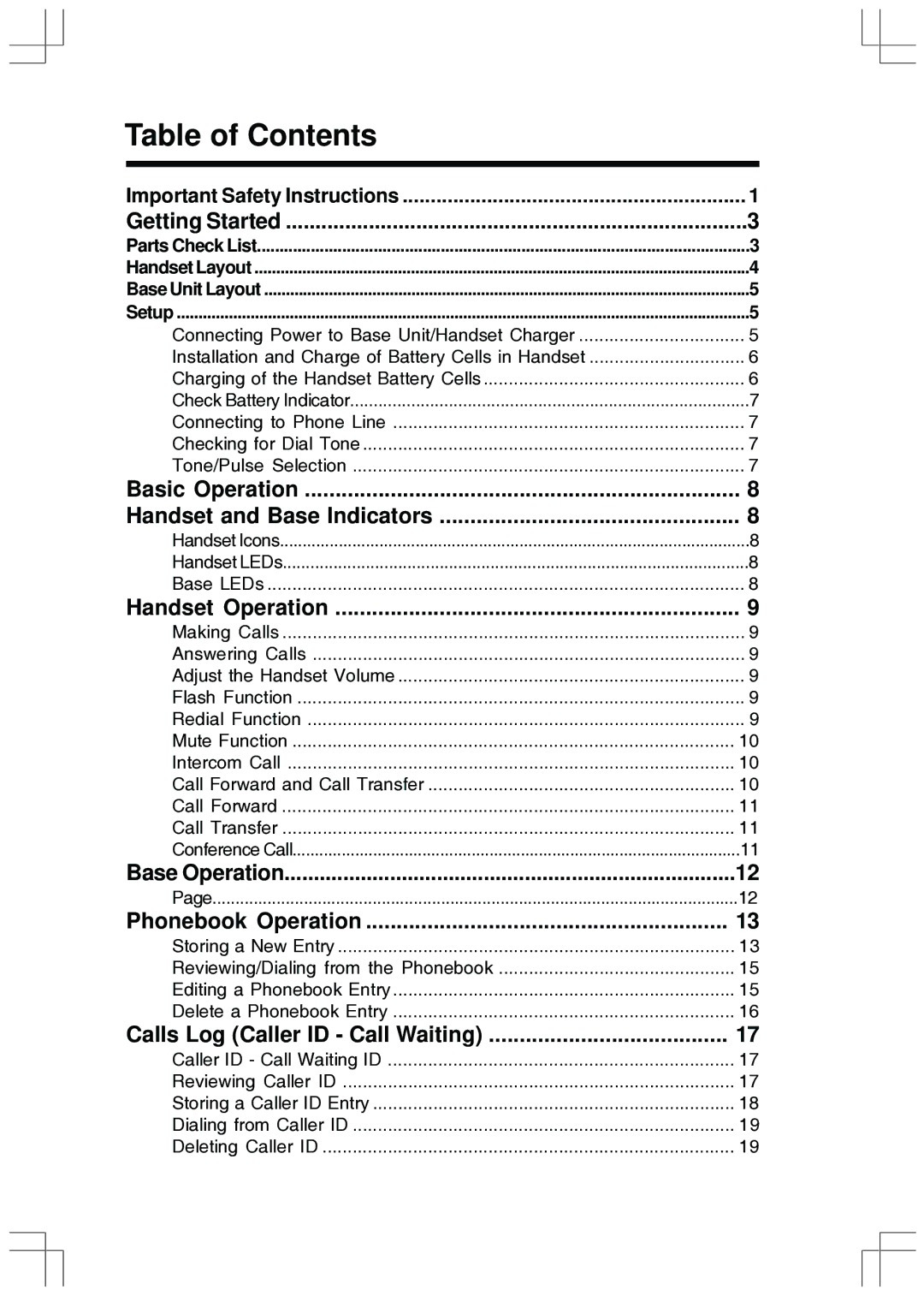 VTech ev 2653 manual Table of Contents 