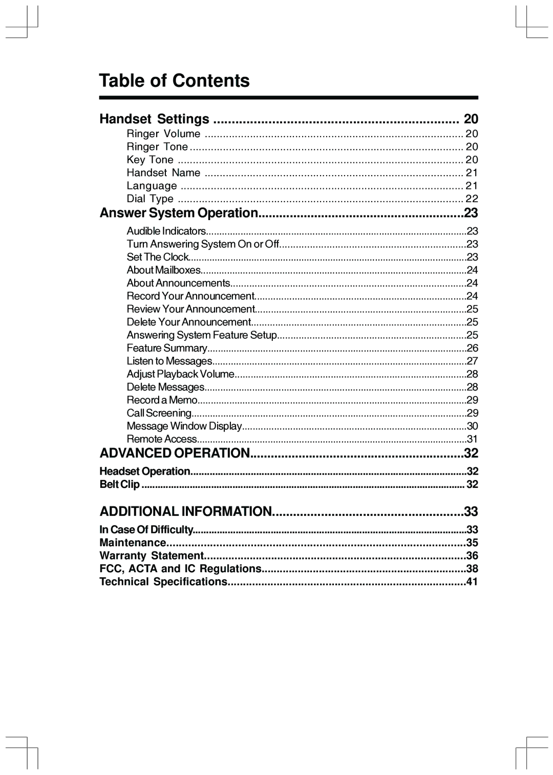 VTech ev 2653 manual Handset Settings, Answer System Operation 