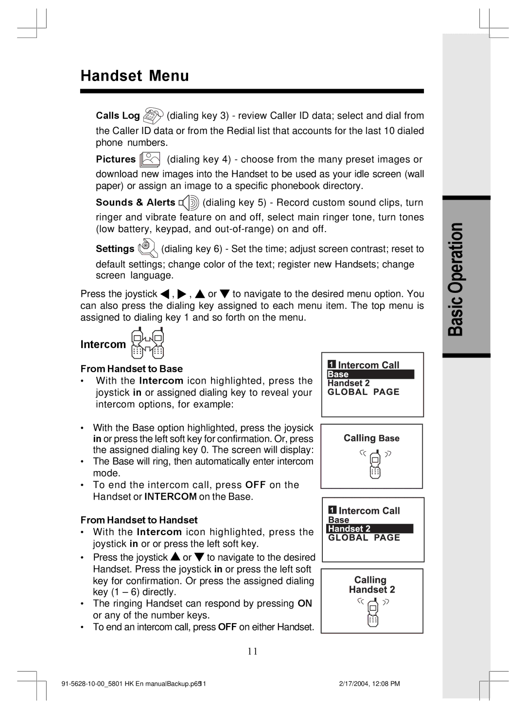 VTech GiGA5.8x VT5886, GiGA5.8x VT5836 user manual Intercom, From Handset to Base, From Handset to Handset 