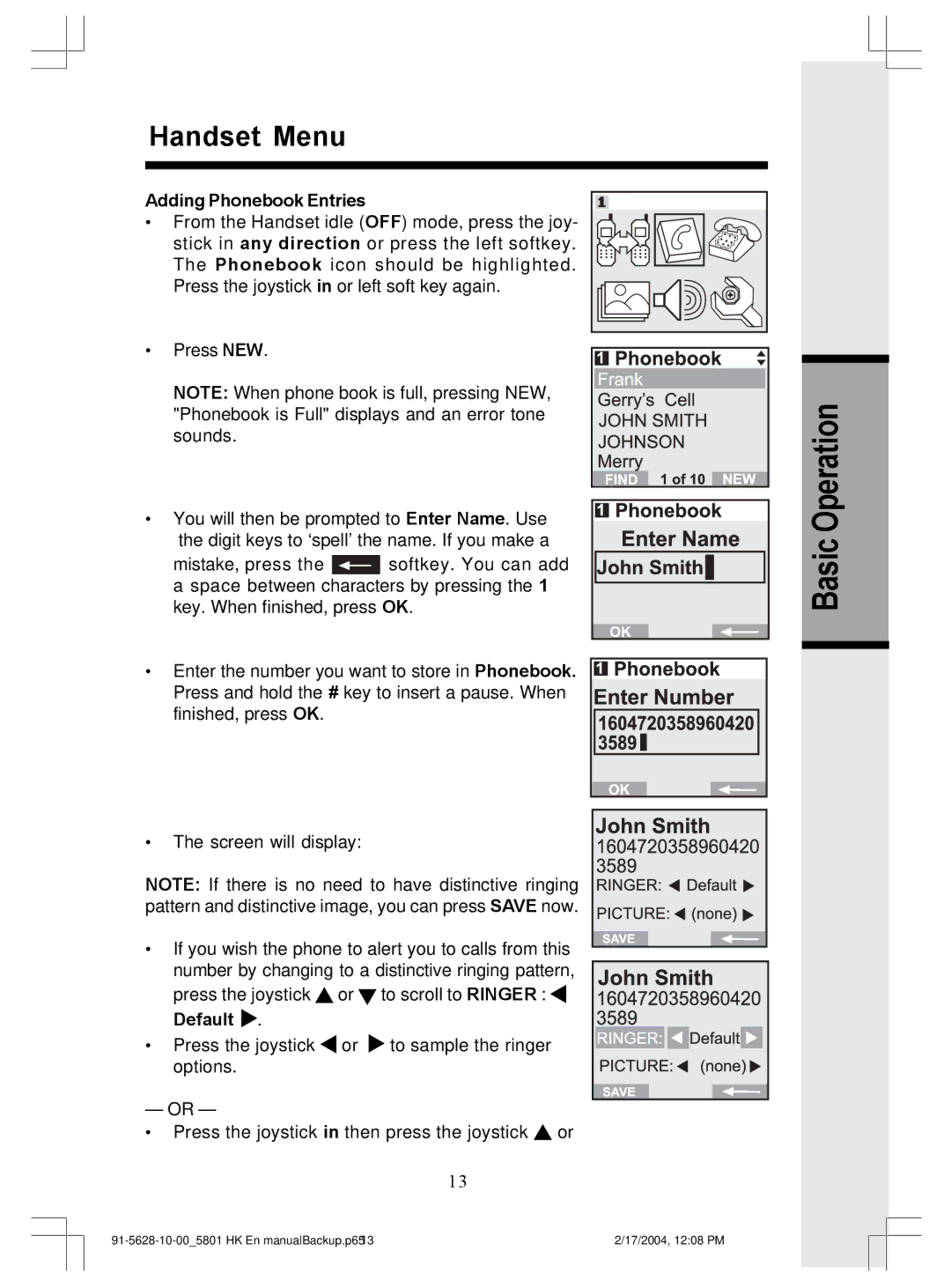 VTech GiGA5.8x VT5886, GiGA5.8x VT5836 user manual Adding Phonebook Entries, Default 