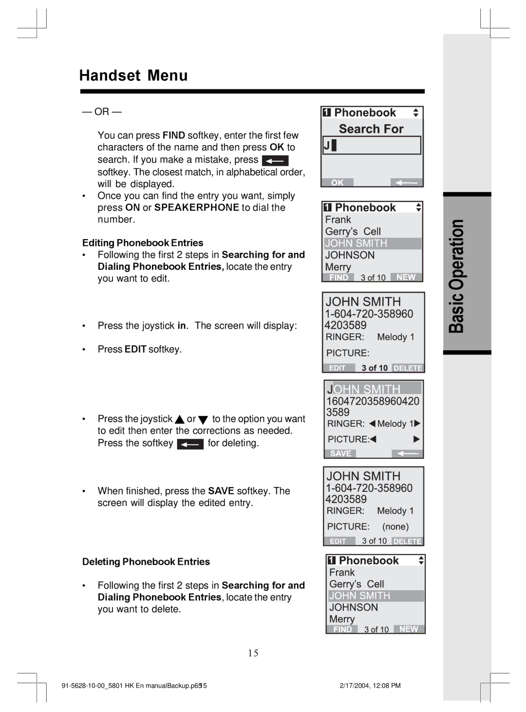 VTech GiGA5.8x VT5886, GiGA5.8x VT5836 user manual Editing Phonebook Entries, Deleting Phonebook Entries 