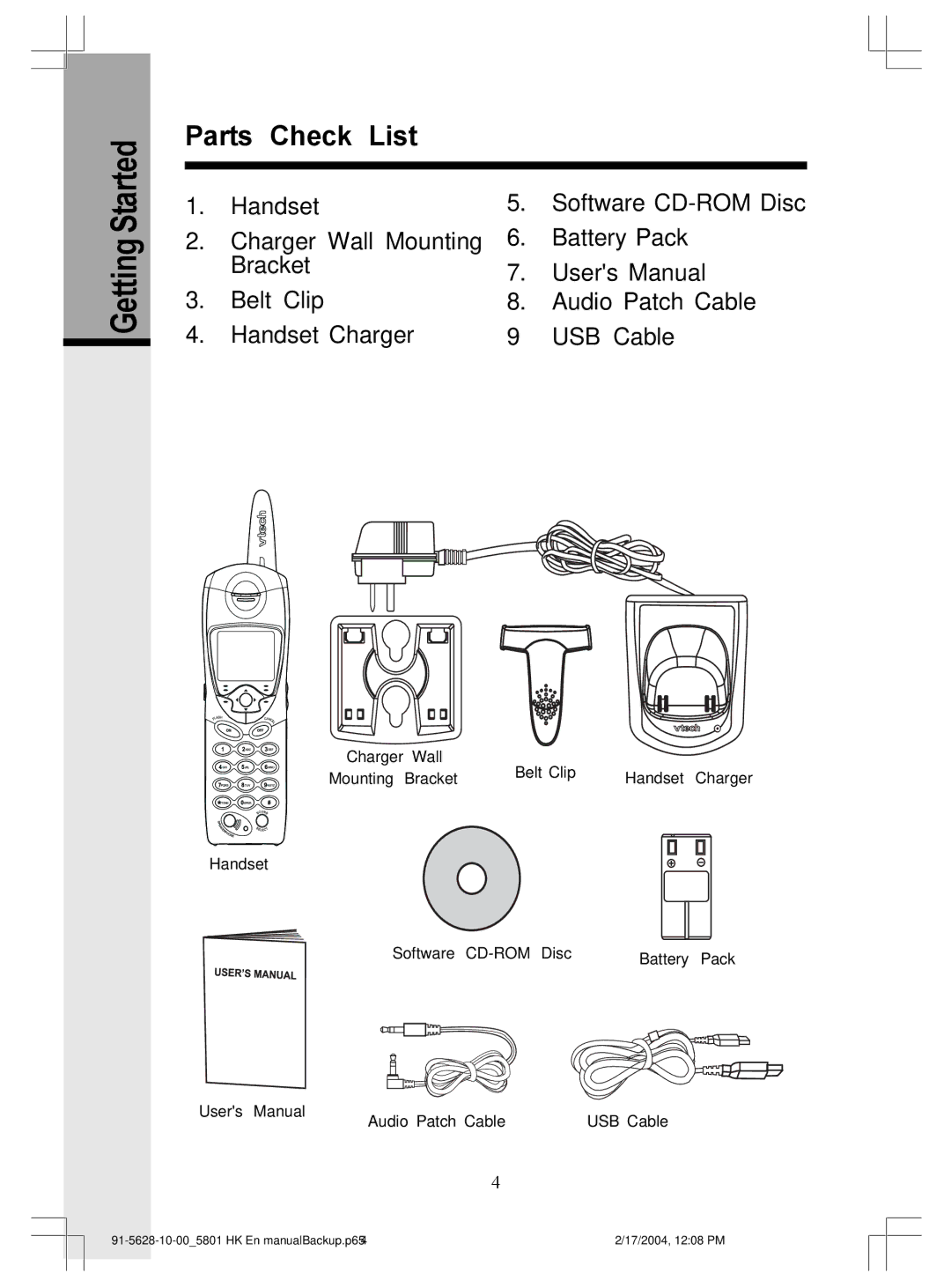 VTech GiGA5.8x VT5836, GiGA5.8x VT5886 user manual Getting Started Parts Check List 