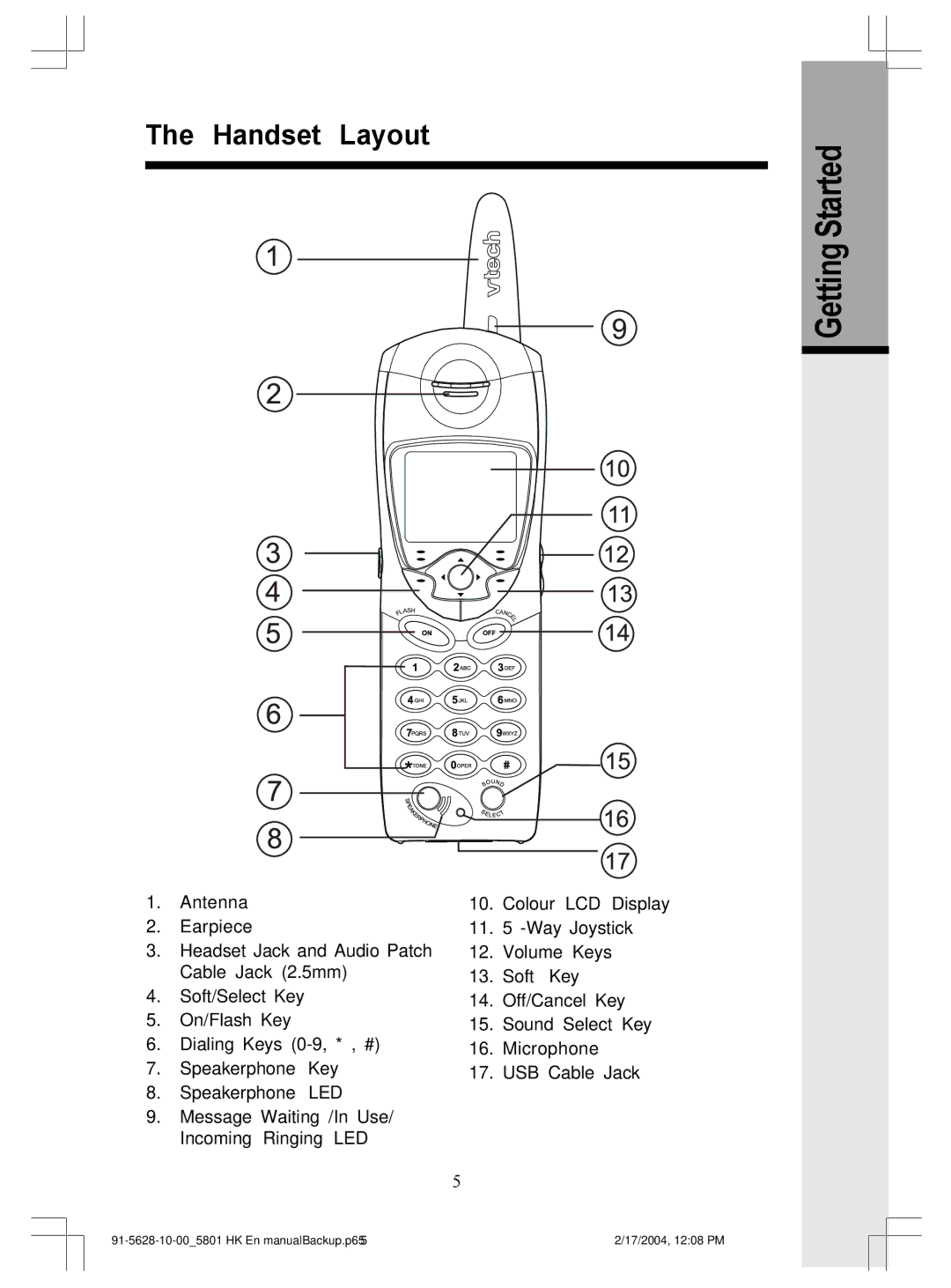 VTech GiGA5.8x VT5886, GiGA5.8x VT5836 user manual Handset Layout, Getting Started 