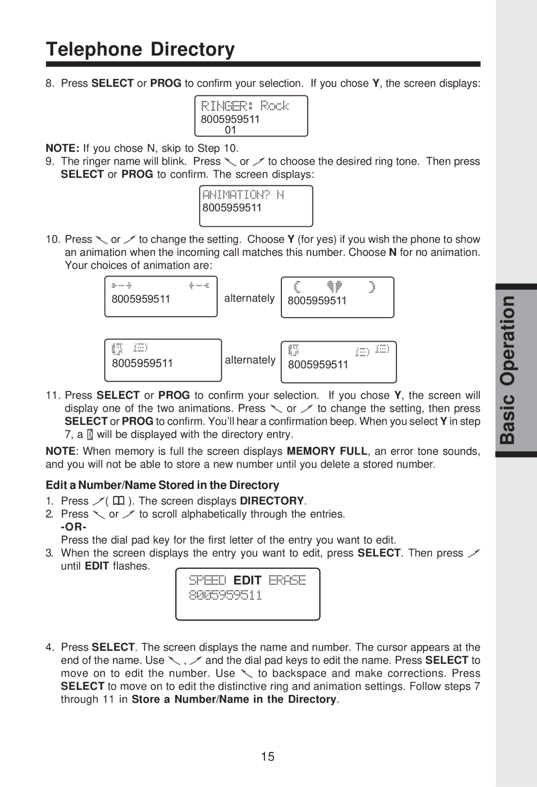 VTech GZ 2339 important safety instructions Edit a Number/Name Stored in the Directory 