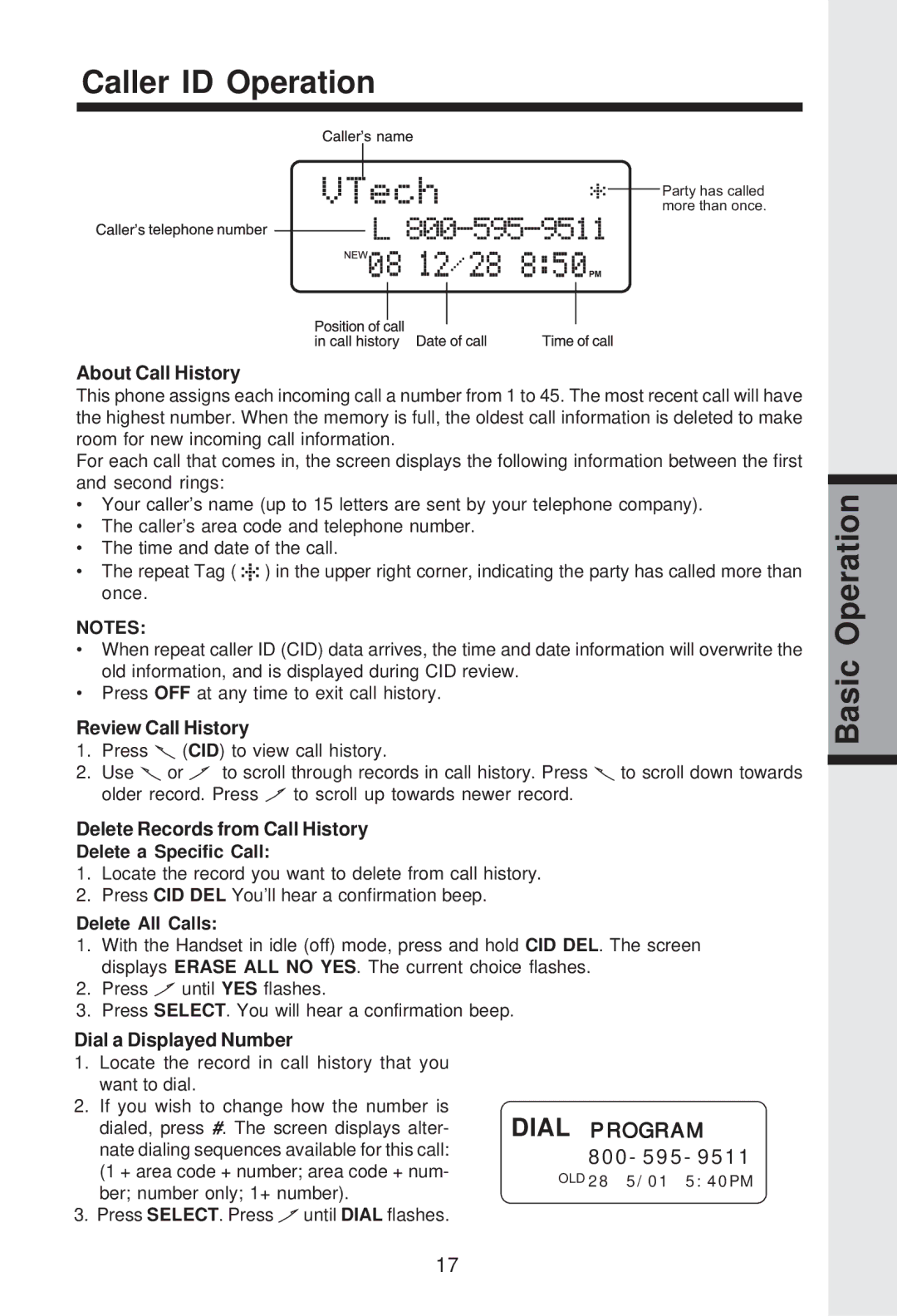 VTech GZ 2339 important safety instructions Caller ID Operation 