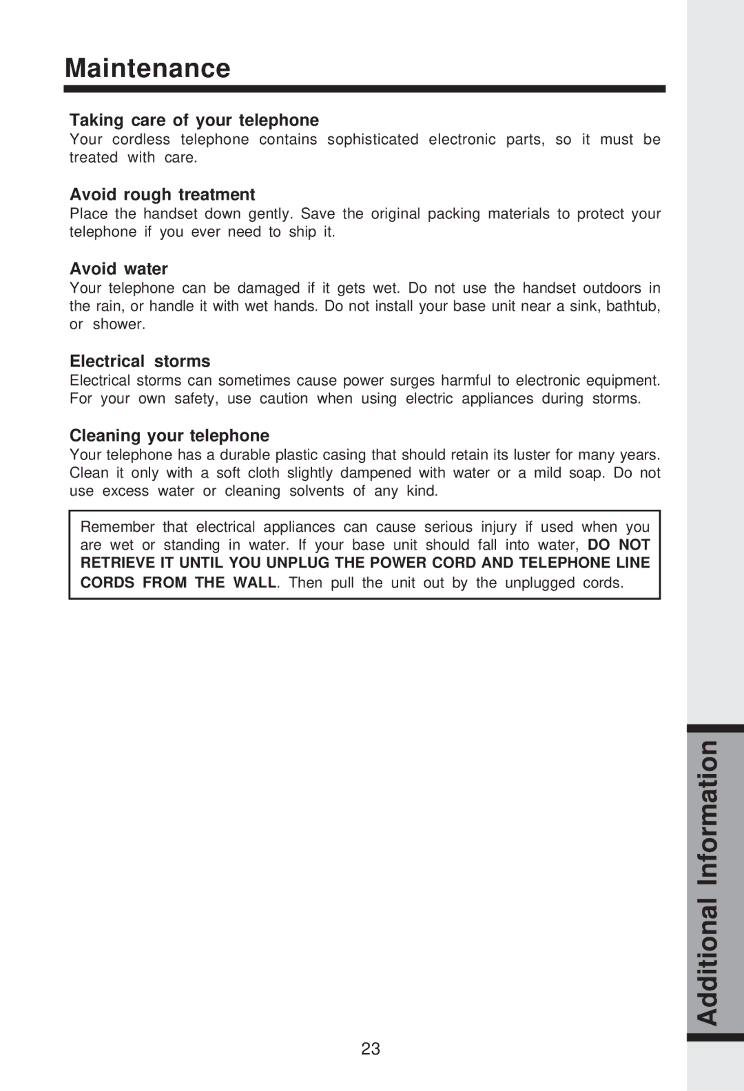 VTech GZ 2339 important safety instructions Maintenance 