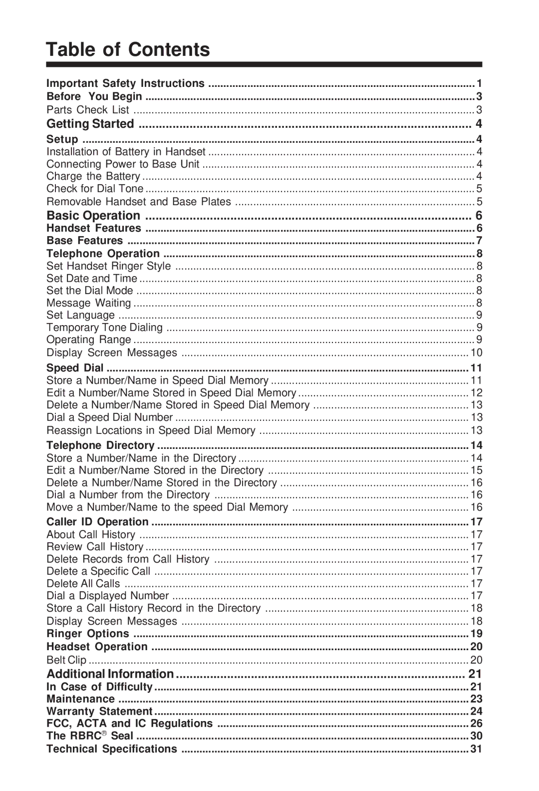 VTech GZ 2339 important safety instructions Table of Contents 