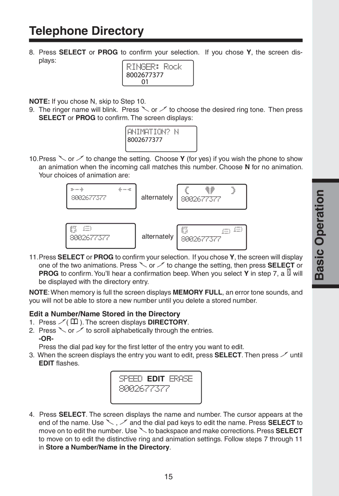 VTech gz2334 user manual Edit a Number/Name Stored in the Directory 