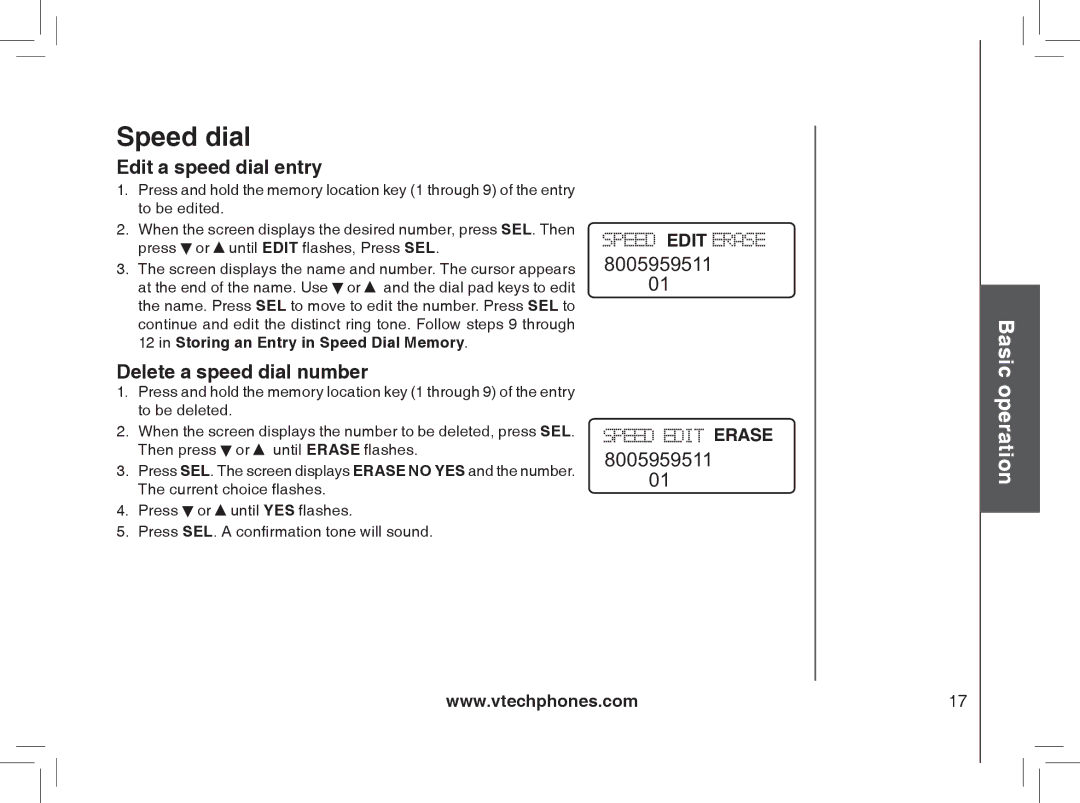 VTech gz2335, gz2338 user manual Edit a speed dial entry, Delete a speed dial number 