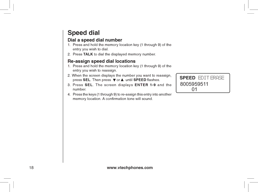 VTech gz2338, gz2335 user manual Dial a speed dial number, Re-assign speed dial locations 