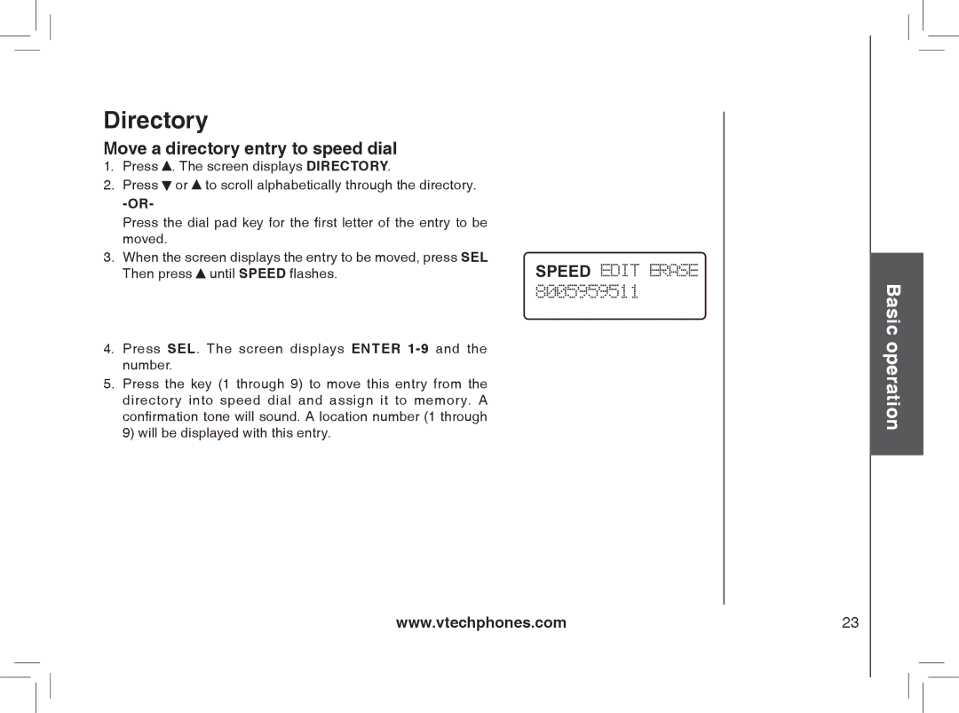 VTech gz2335, gz2338 user manual Move a directory entry to speed dial 