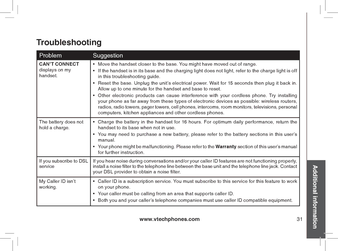 VTech gz2335, gz2338 user manual CAN’T Connect 