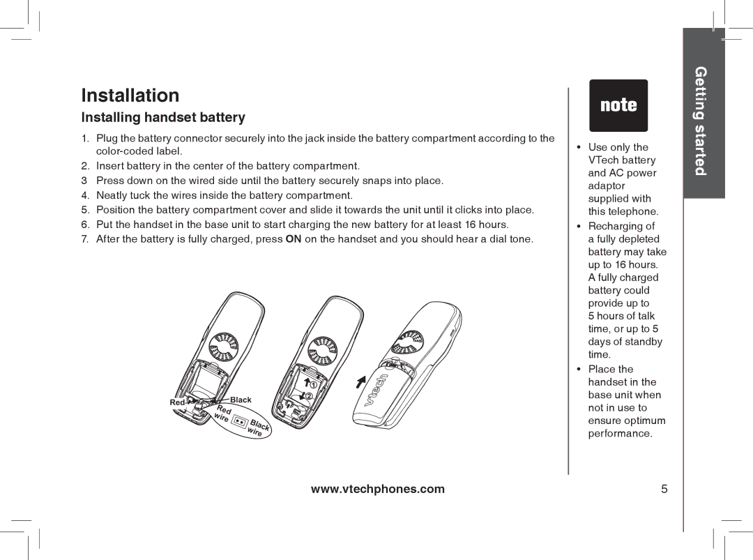 VTech gz2335, gz2338 user manual Installation, Installing handset battery 