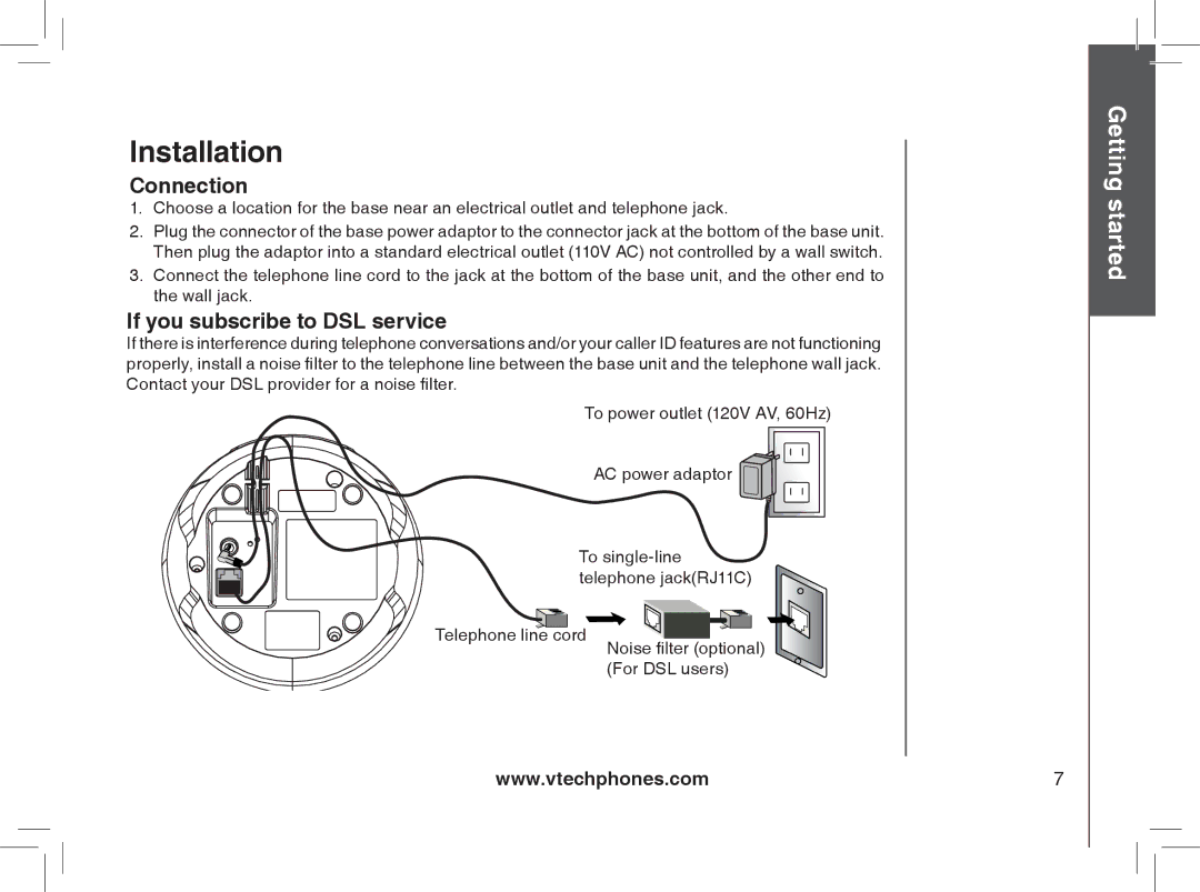 VTech gz2335, gz2338 user manual Connection, If you subscribe to DSL service 