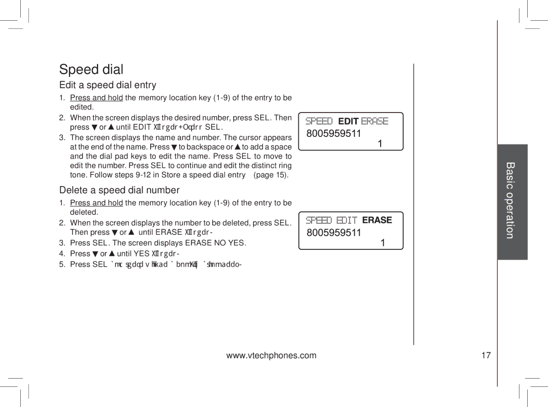 VTech gz5838 important safety instructions Edit a speed dial entry, Delete a speed dial number 