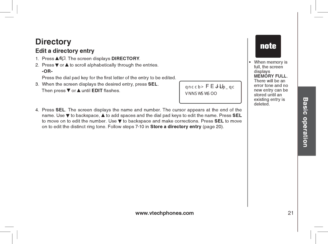 VTech gz5838 important safety instructions Edit a directory entry 