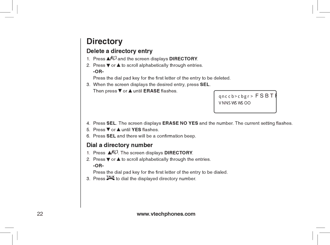 VTech gz5838 important safety instructions Delete a directory entry 