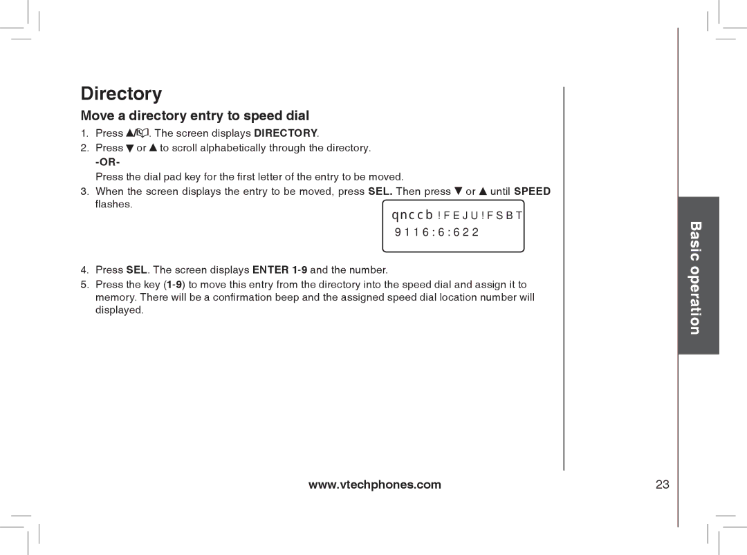 VTech gz5838 important safety instructions Move a directory entry to speed dial 