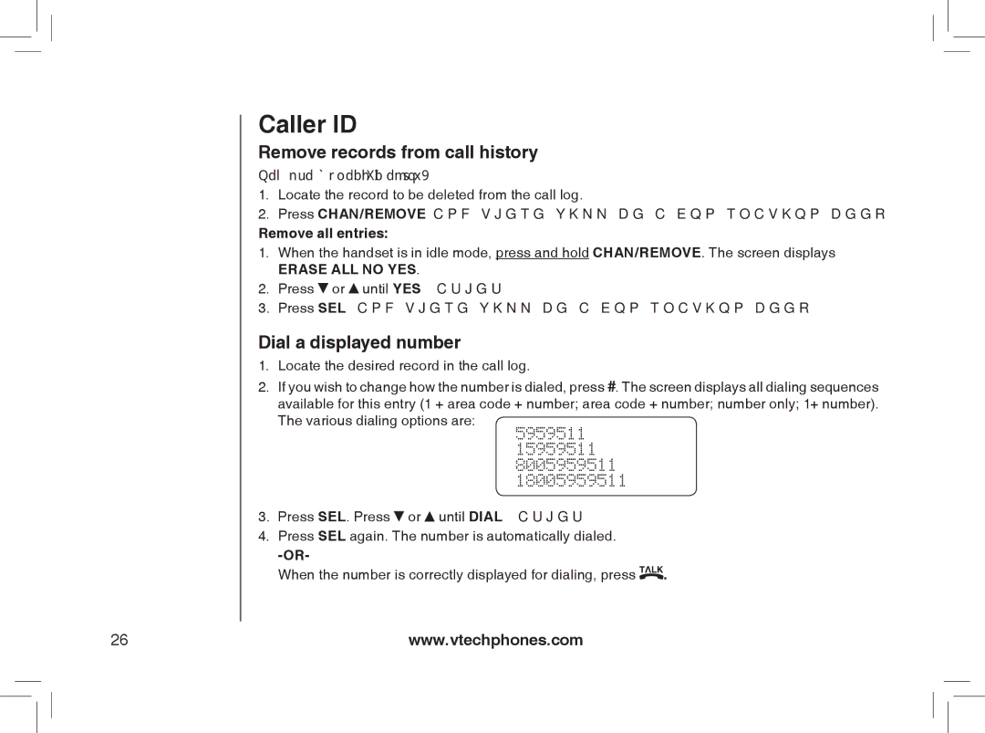 VTech gz5838 Remove records from call history, Dial a displayed number, Locate the desired record in the call log 