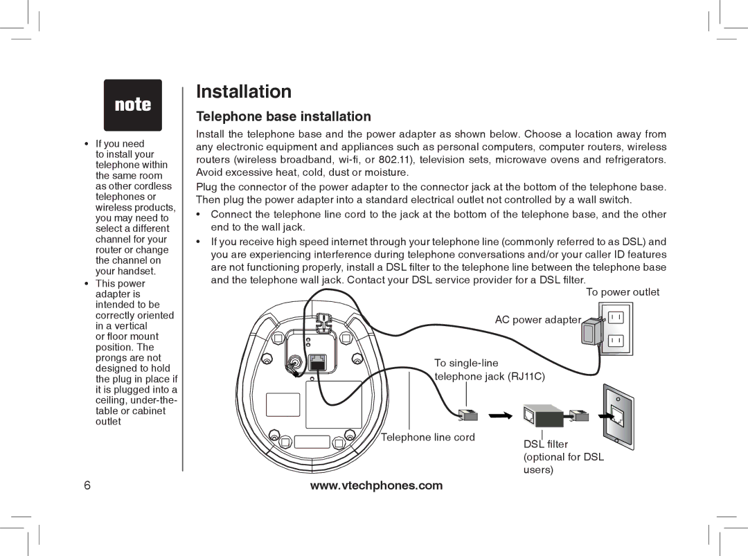 VTech gz5838 important safety instructions Telephone base installation, To single-line, Telephone jack RJ11C 