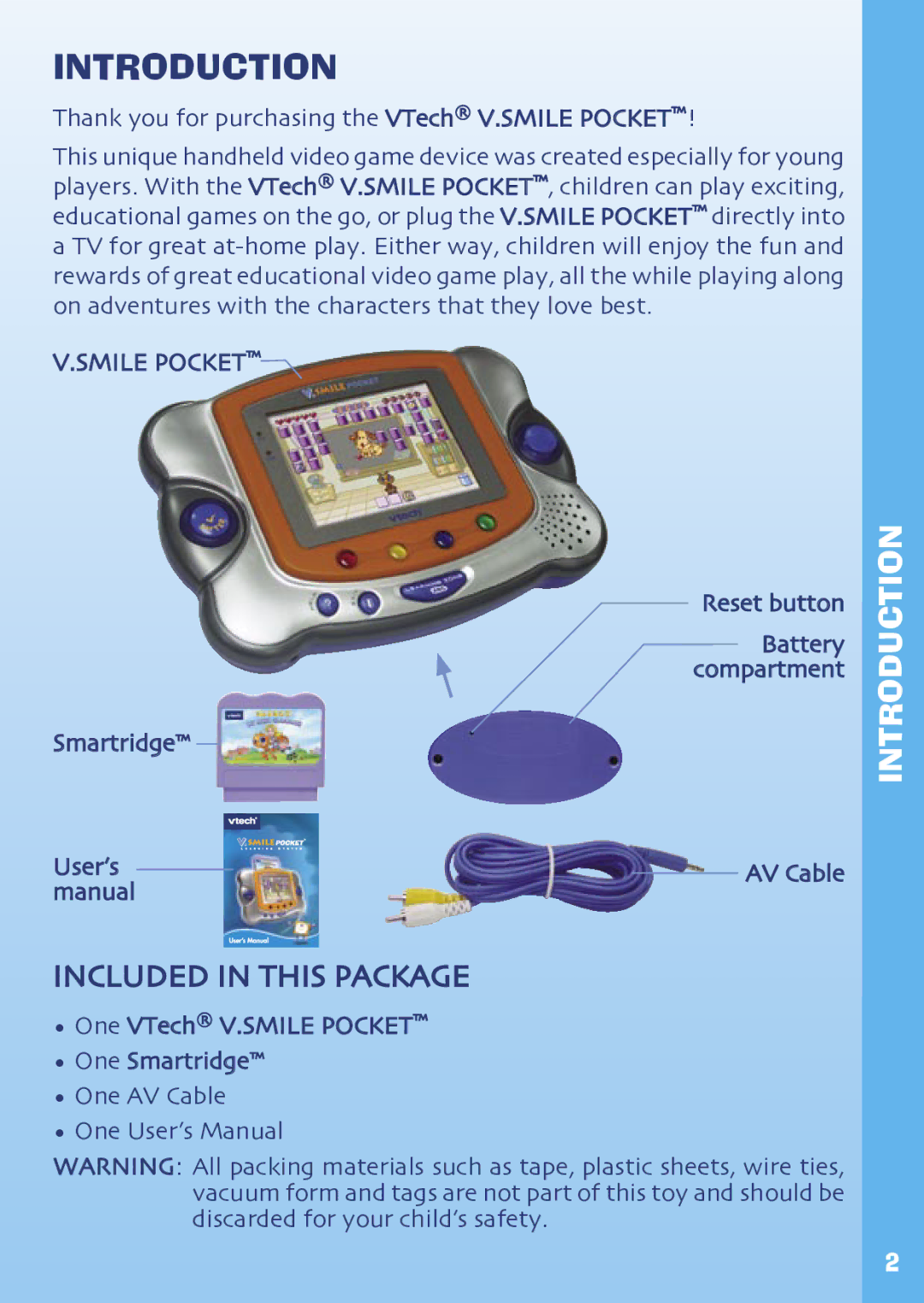 VTech Hand-Held Video Game manual Introduction, Included in this Package 