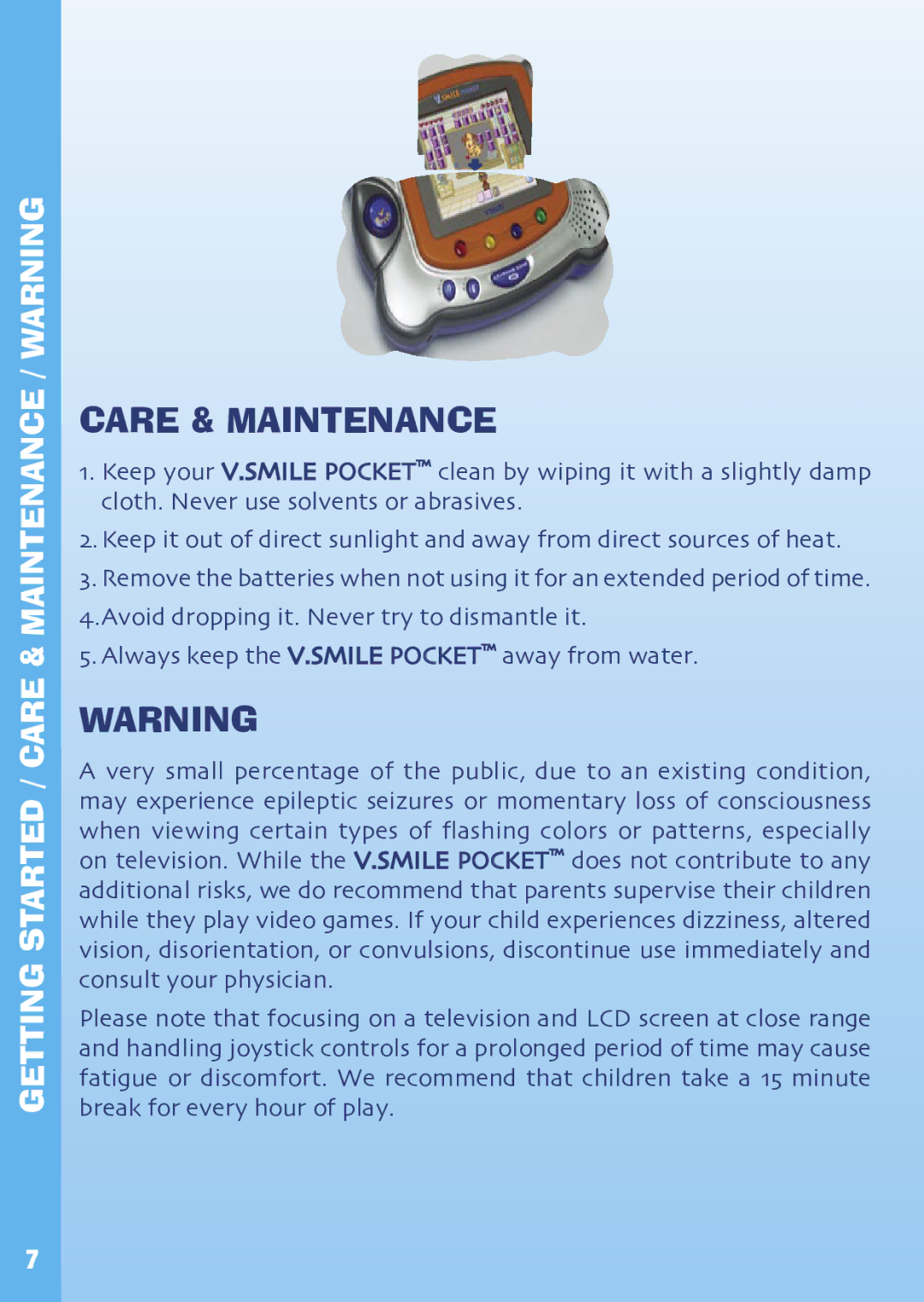 VTech Hand-Held Video Game manual Care & Maintenance 