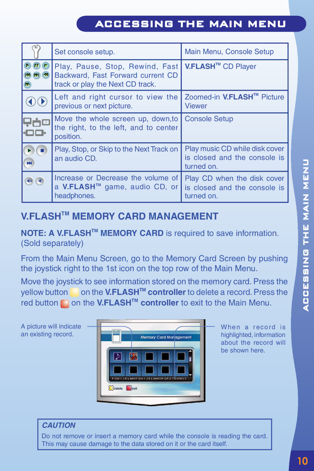 VTech Home Edutainment System manual Flashtm Memory Card Management 