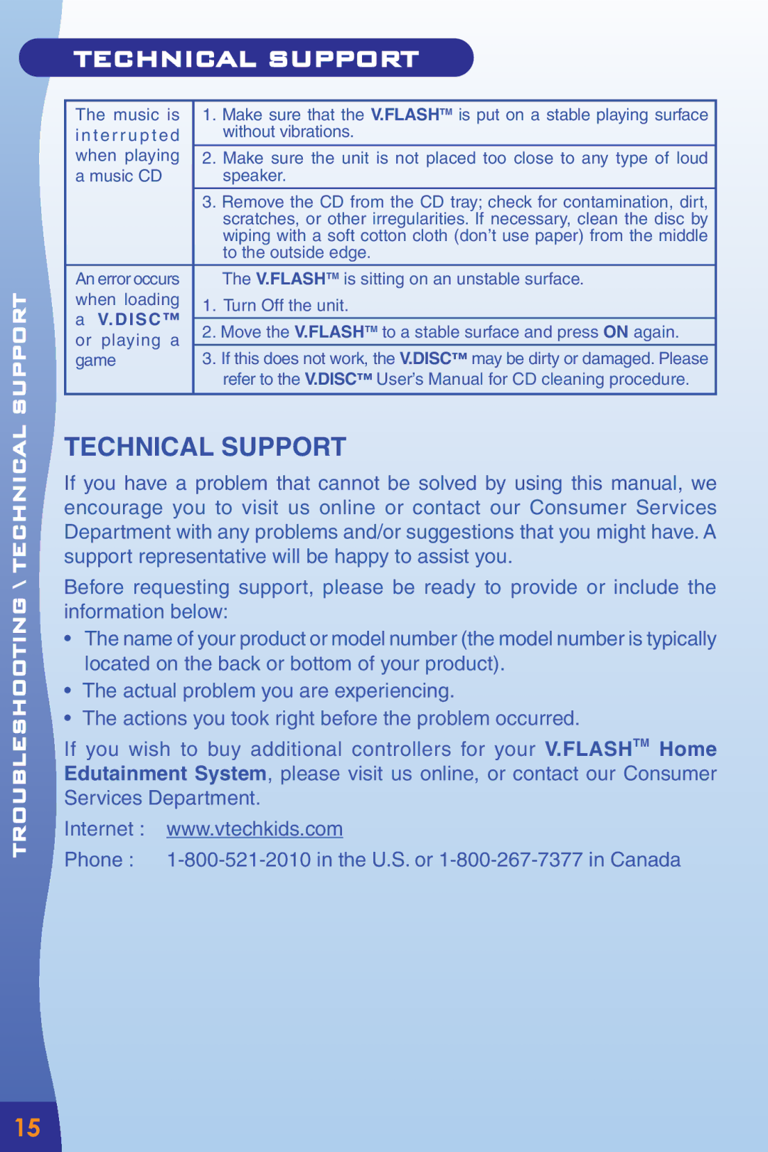 VTech Home Edutainment System manual Technical Support 