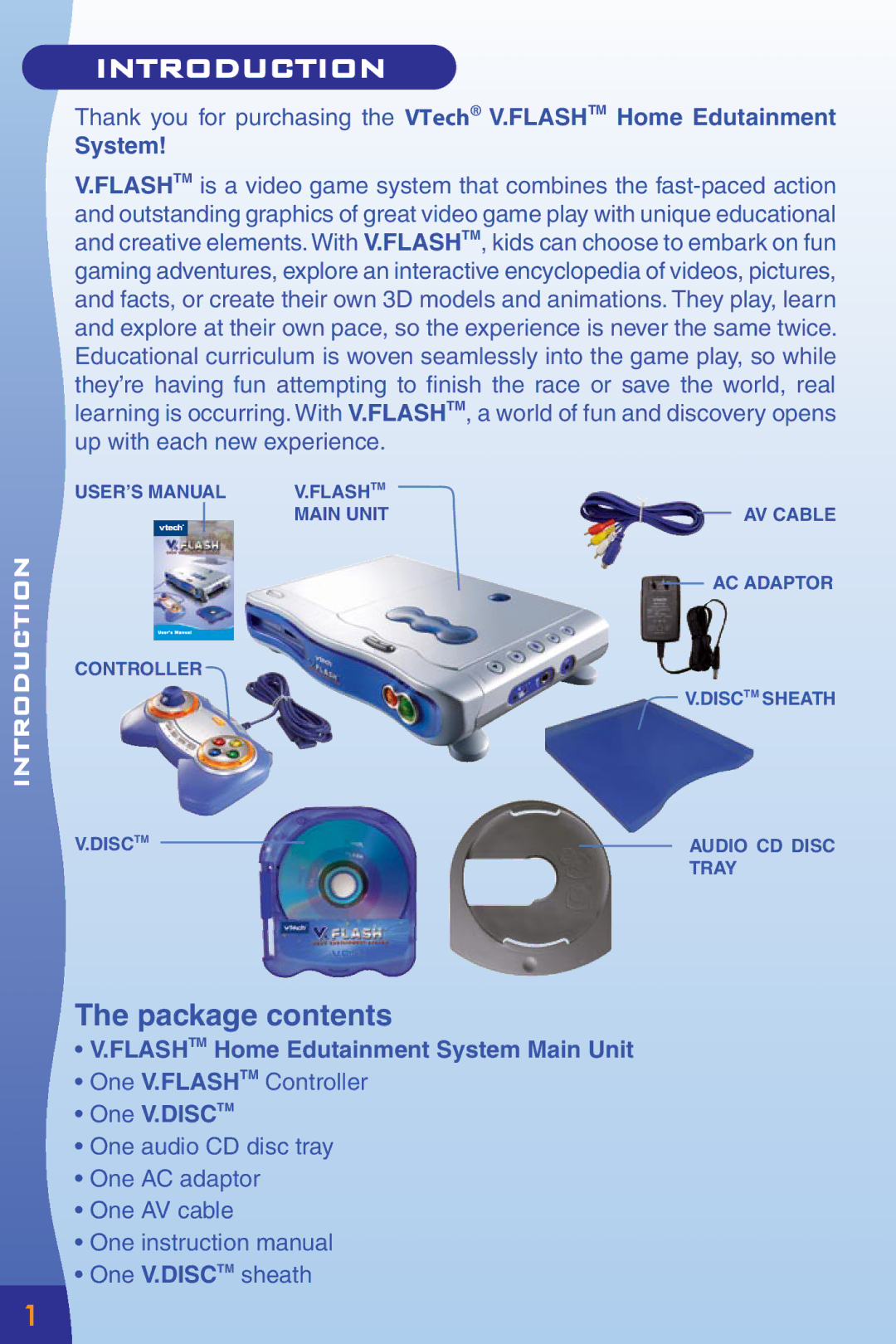 VTech Home Edutainment System manual Introduction, Package contents 