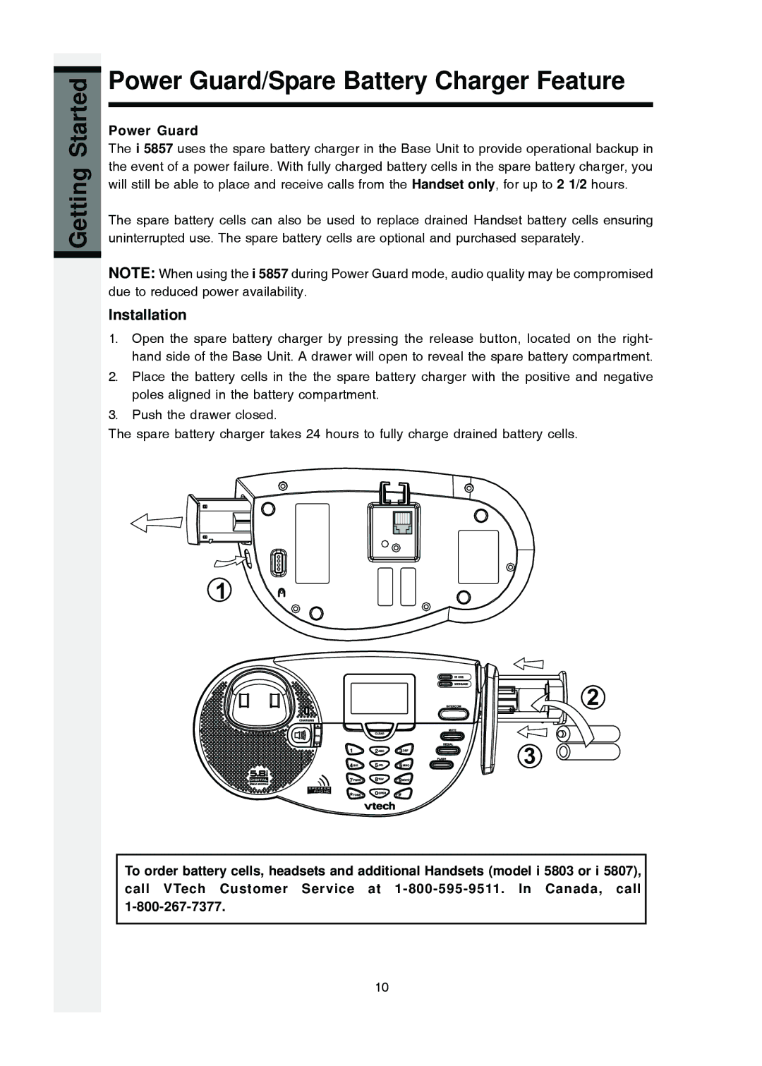 VTech i 5803 operating instructions Power Guard/Spare Battery Charger Feature, Installation 