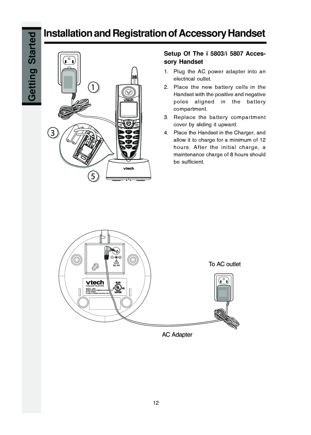 VTech Installation and Registration of Accessory Handset, Setup Of The i 5803/i 5807 Acces- sory Handset 