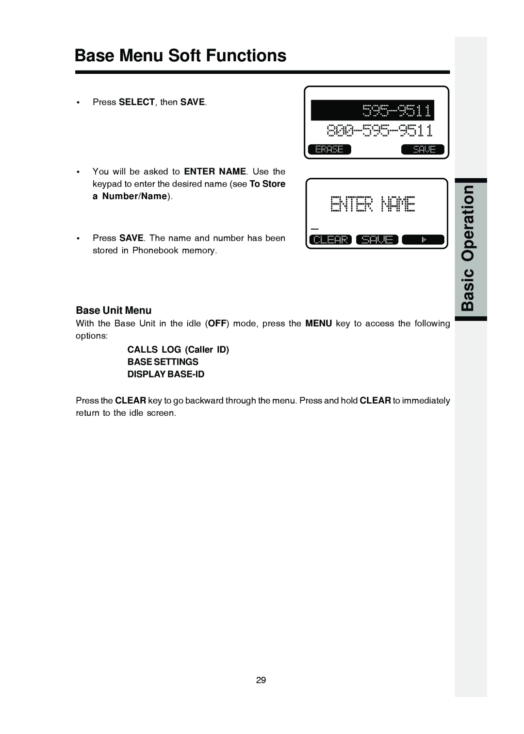 VTech i 5803 operating instructions Base Unit Menu, Calls LOG Caller ID 