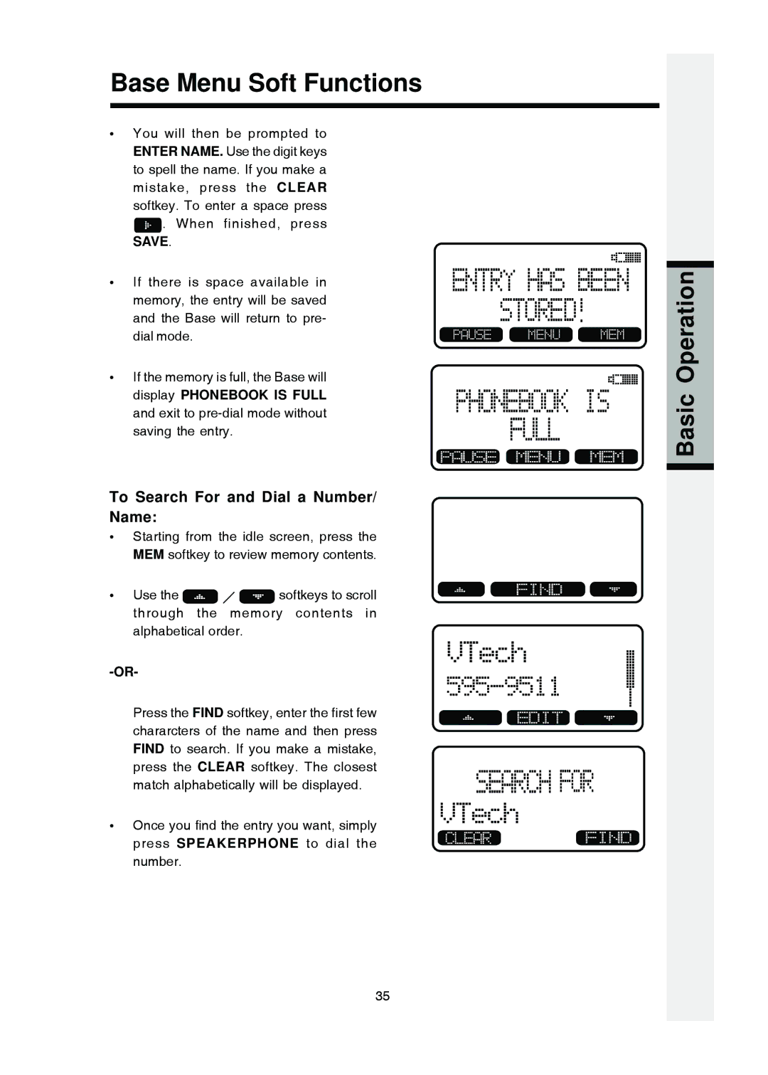 VTech i 5803 operating instructions To Search For and Dial a Number/ Name, Save 