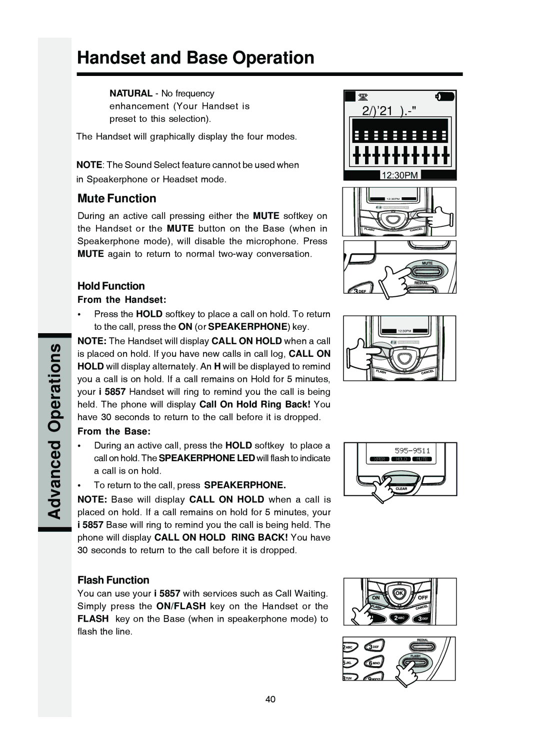 VTech i 5803 operating instructions Hold Function, Flash Function, From the Handset, From the Base 