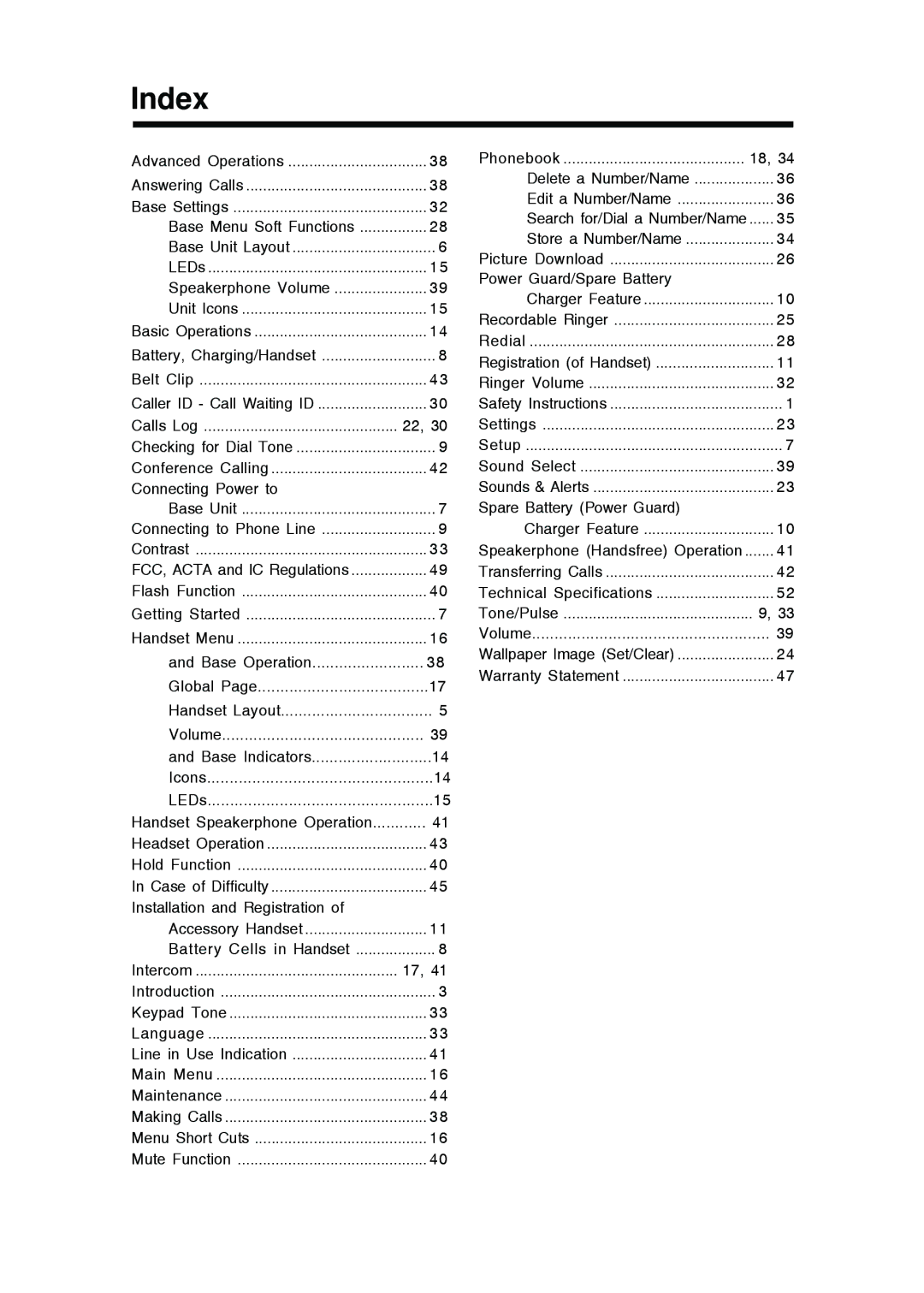 VTech i 5803 operating instructions Index, Connecting Power to 