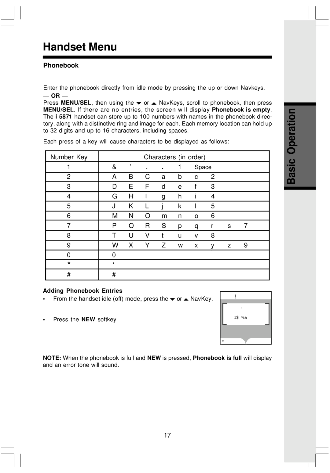 VTech i 5808 important safety instructions Adding Phonebook Entries 