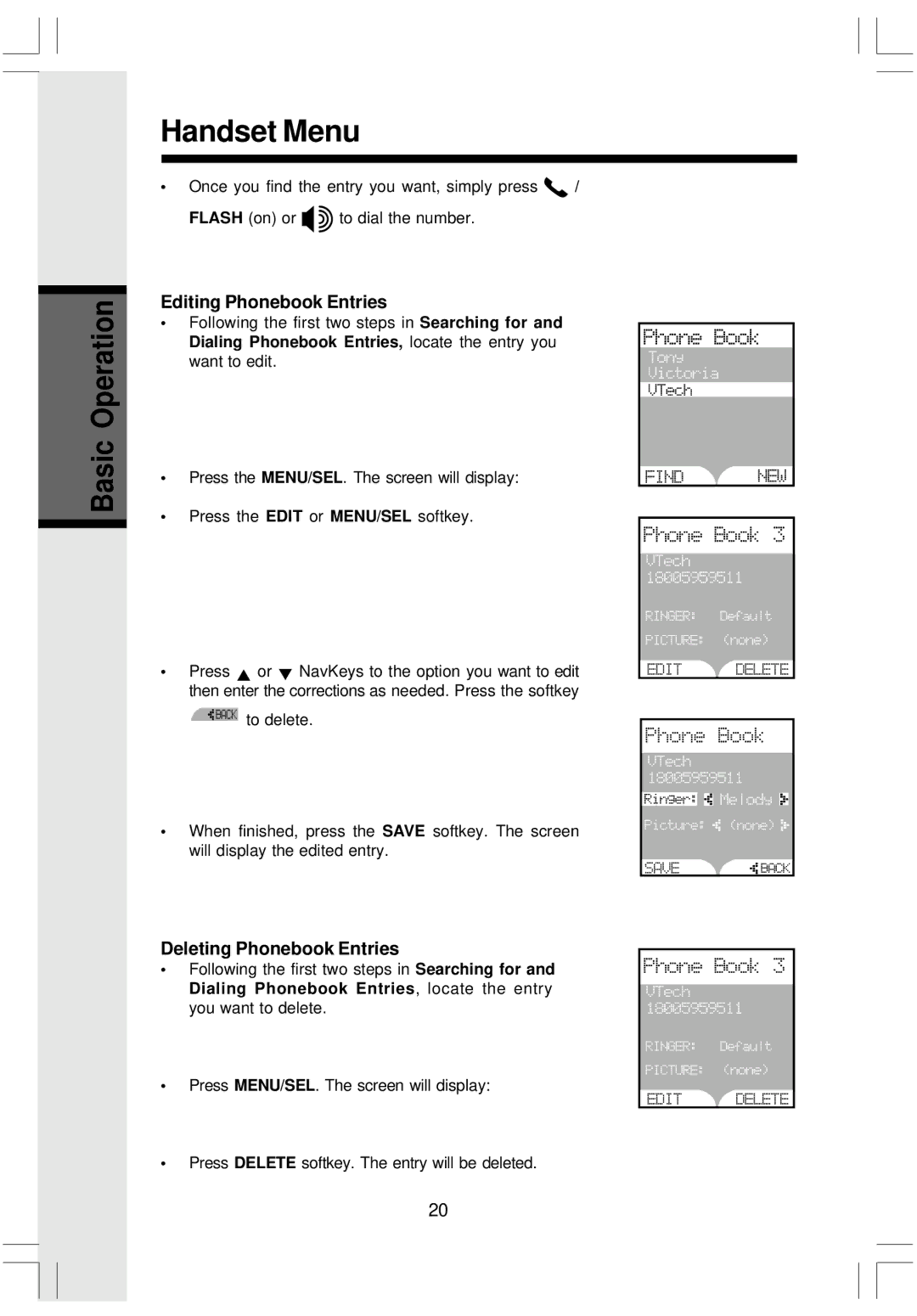 VTech i 5808 important safety instructions Editing Phonebook Entries, Deleting Phonebook Entries 