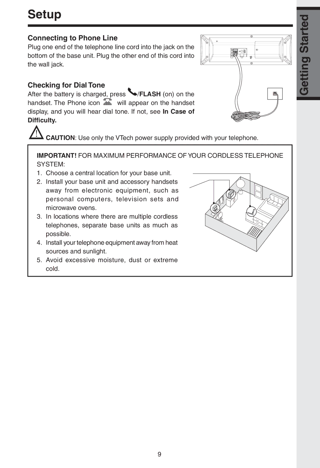 VTech I 5858 user manual Connecting to Phone Line, Checking for Dial Tone, Difficulty 