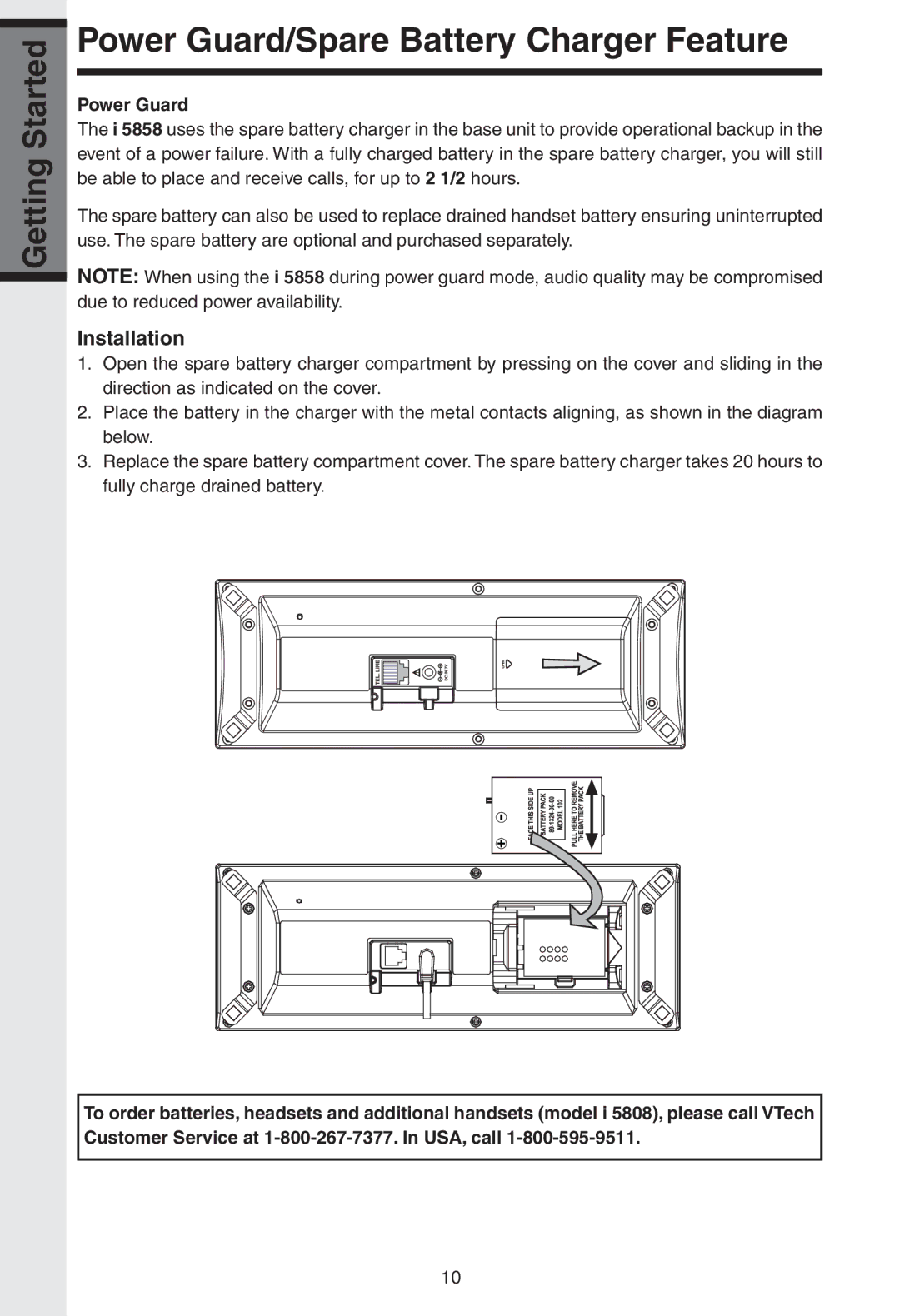 VTech I 5858 user manual Power Guard/Spare Battery Charger Feature, Installation 