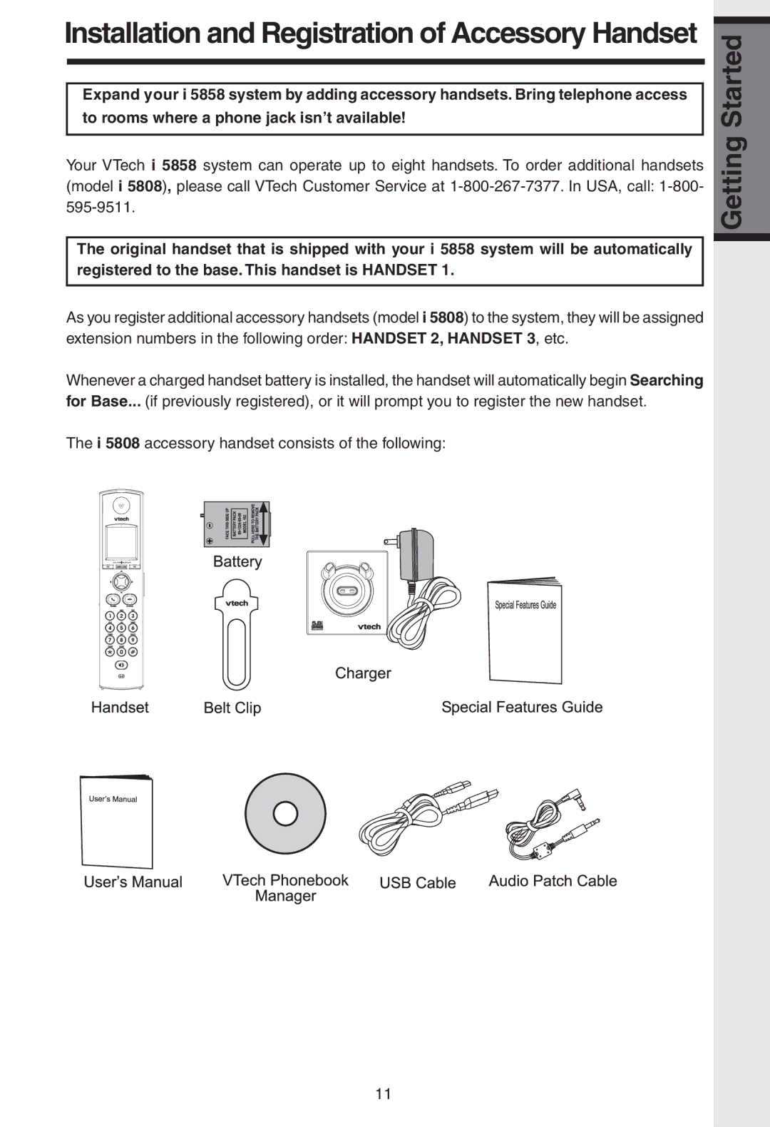 VTech I 5858 user manual Installation and Registration of Accessory Handset 